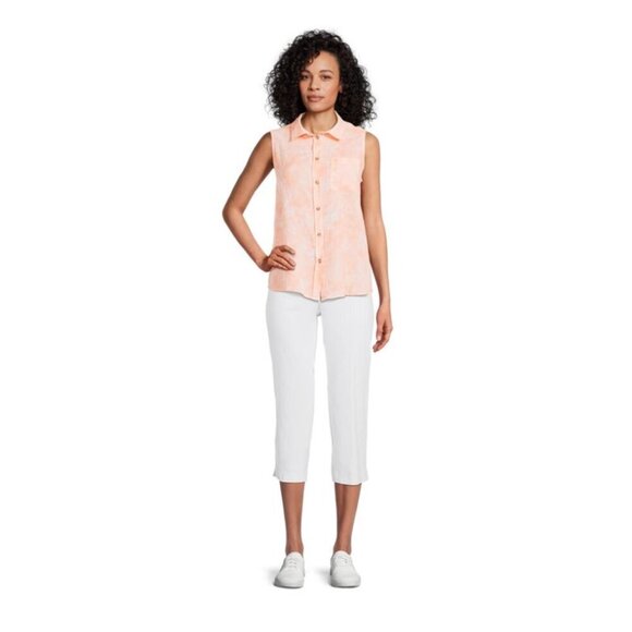 Time & Tru Orange Sleeveless Button Down Top Plus Size - Picture 3 of 7